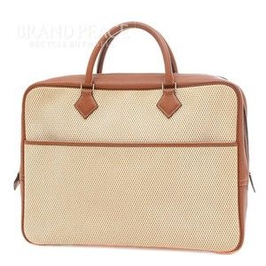 Herms Plume Dog Toile GM Brown Leather GG